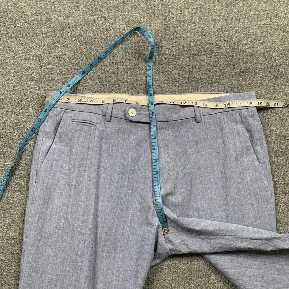 Hugo Boss Pants Mens 36 Blue Gray Cotton Wool Blend Flat Front Dress Trouser